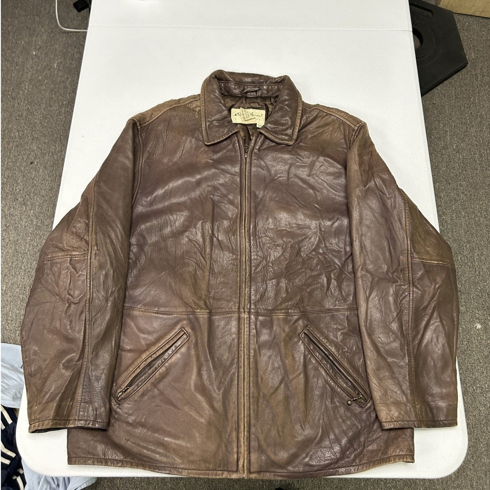 Eddie Bauer Leather Jacket womans L Brown Distressed Bomber Full Zip Vintage